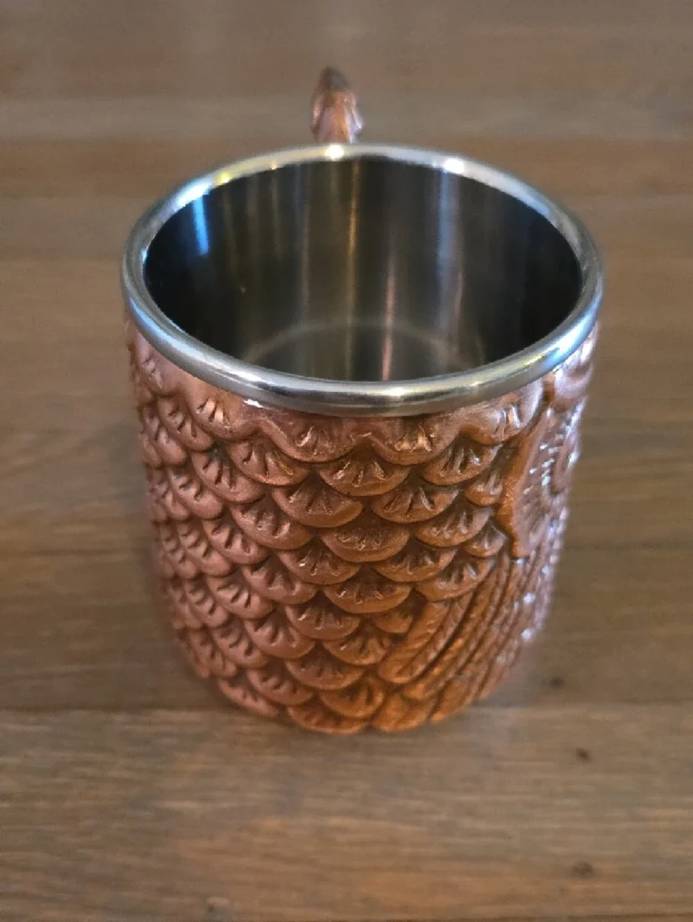 Pier 1 Imports-Copper Platted Owl Embossed Mug with Silver Interior/ Moscow Mule